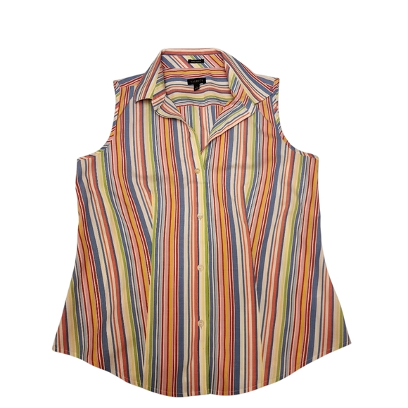 Talbots Striped Sleeveless Button Down Shirt Size 2 - Picture 5 of 9